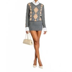 NEW SELF-PORTRAIT ornella embellished knit mini dress in grey